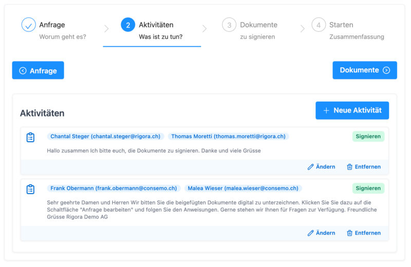 actaSIGN – Screenshot der Webapplikation