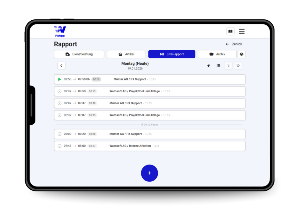 watoPxApp Live Rapport gruppierte Ansicht