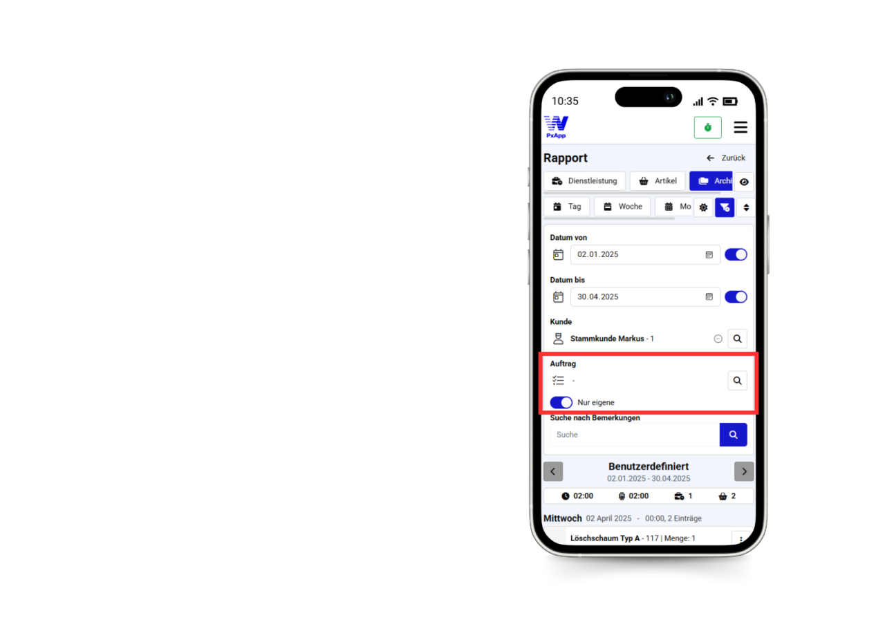 Nur eigene Aufträge filtern