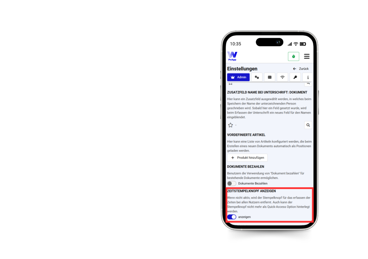 Neue Admin-Einstellung: Zeitstempelknopf anzeigen