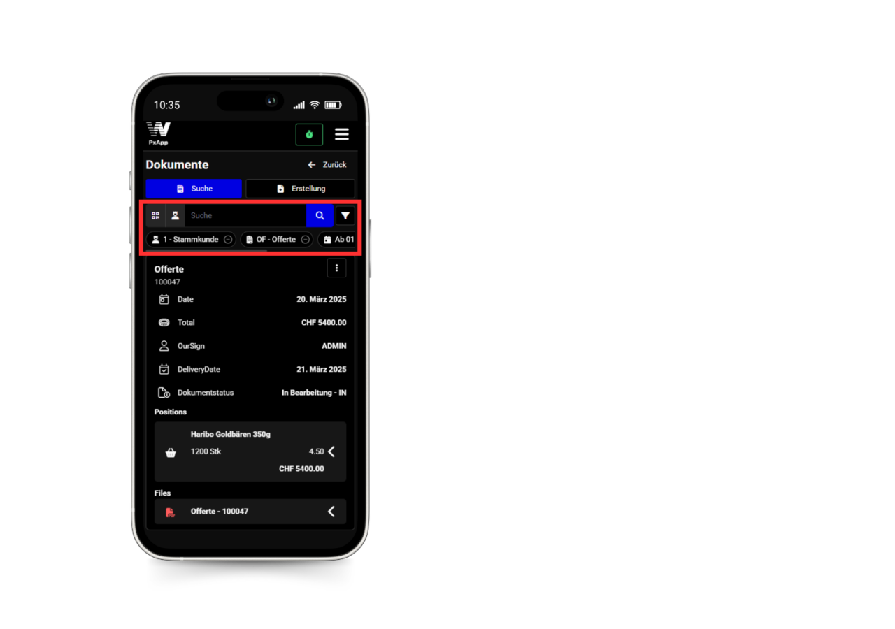 Aktive Filter / Einschränkungen in Suchdialogen