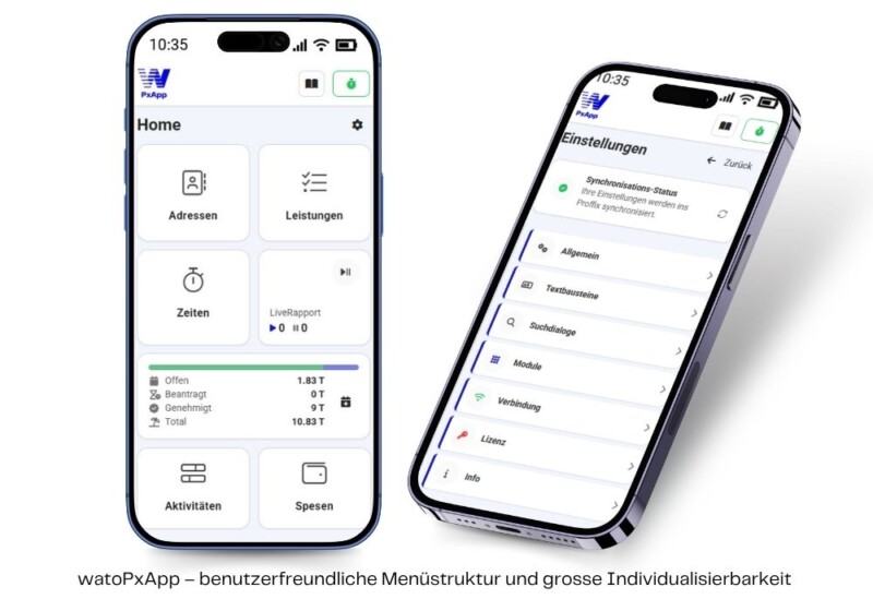 watoPxApp - Menü & Einstellungen