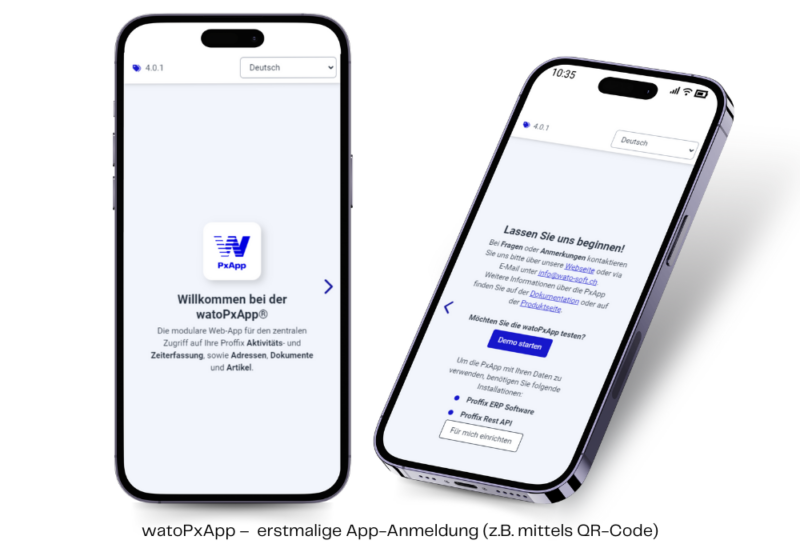 watoPxApp - Home-Screen mit Sprachauswahl