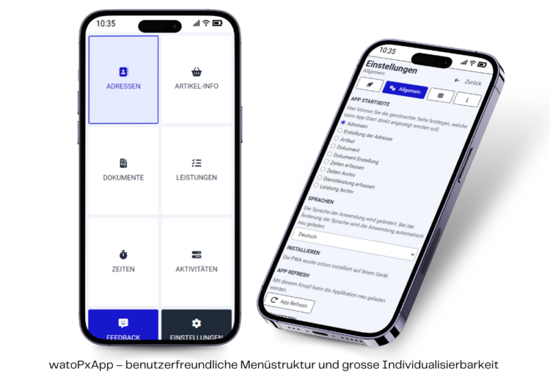 watoPxApp - Menü & Einstellungen